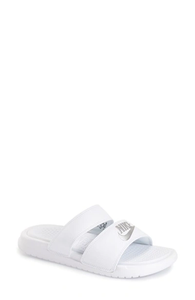 Shop Nike 'benassi - Ultra' Slide Sandal (women) In White/ Metallic Silver