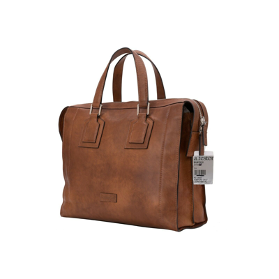 Pre-owned A.testoni Bologna Briefcase Pc Case Handbag Coffee Tamponato Calf