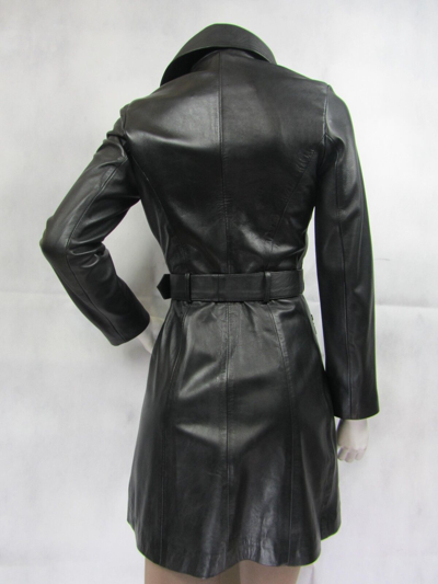 Pre-owned Femine Touch Ladies Black Napa Leather Slim Tight Fitted Long Biker Fashions Jacket Bike