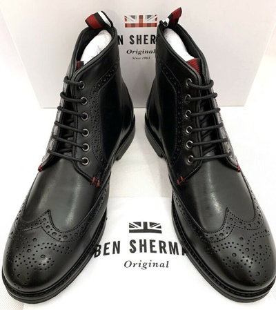 Pre-owned Ben Sherman Cason Men's Leather Shoes Lace Up Boots Ankle Boots Black