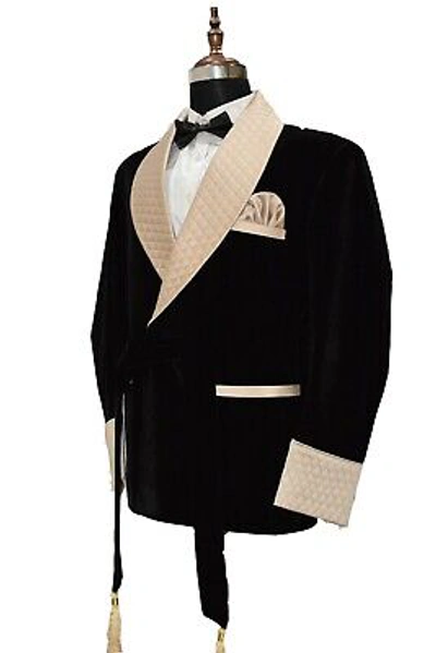 Pre-owned Handmade Men Black Smoking Jacket Designer Quilted Elegant Luxury Wedding Party Blazer Uk