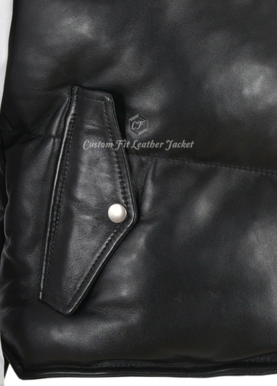 Pre-owned Casual Men's Puffer Leather Waistcoat Black Padded Lambskin Leather  Waistcoat Style