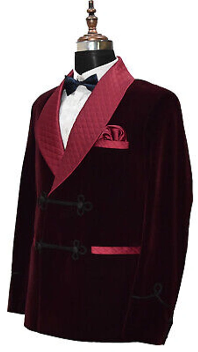 Pre-owned Handmade Men Burgundy Smoking Jacket Designer Elegant Luxury Stylish Party Wear Blazer K