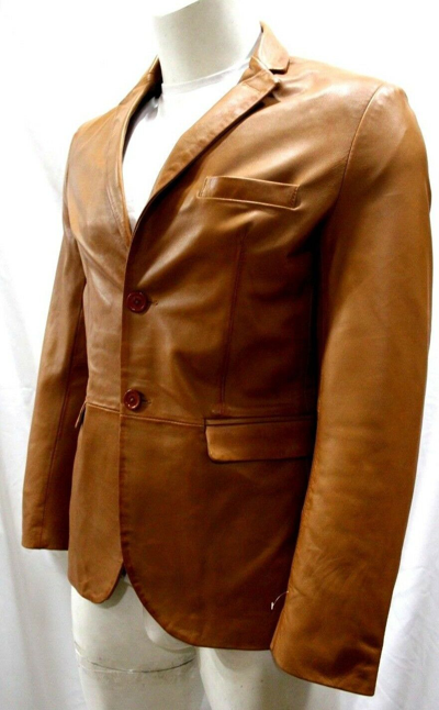 Pre-owned New Look Billy Tailored Fit Smart Look Style 2 Button Tan Napa Leather Blazer Coat
