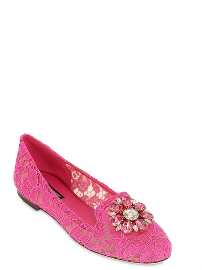 Dolce & Gabbana Slipper In Taormina Lace With Crystals In Fuchsia