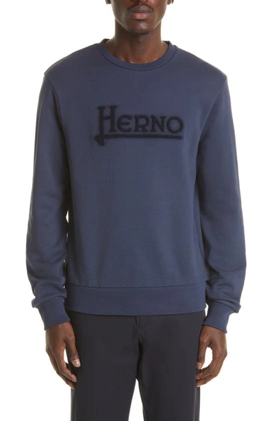 Shop Herno Logo Cotton Sweatshirt In Blue