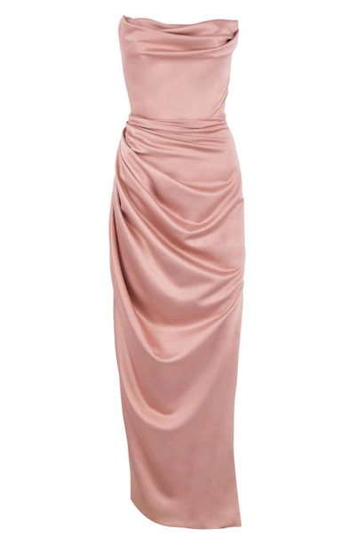 House Of Cb Adrienne Satin Strapless Gown In Blush