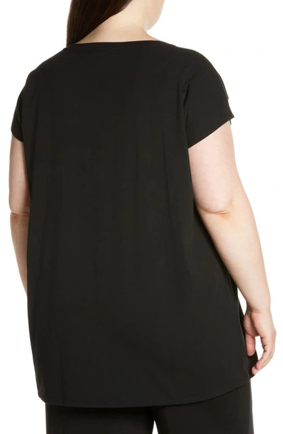 Eileen Fisher Zip Hem Stretch Organic Cotton Tunic Top In Black