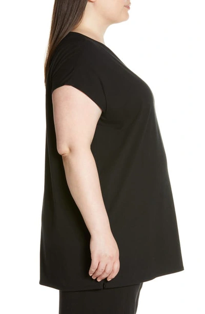 Eileen Fisher Zip Hem Stretch Organic Cotton Tunic Top In Black