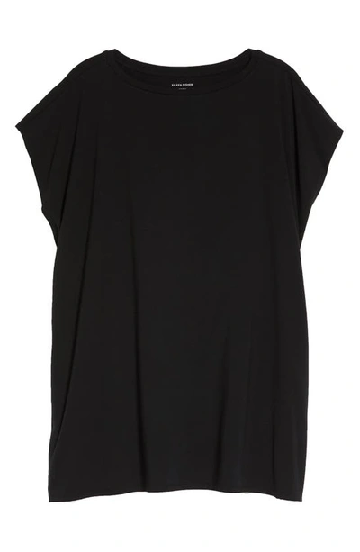 Eileen Fisher Zip Hem Stretch Organic Cotton Tunic Top In Black