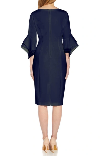 Shop Adrianna Papell Tiered Sleeve Crepe Dress In Navy Sateen