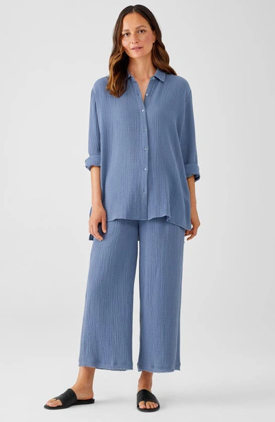 Shop Eileen Fisher Easy Classic Organic Cotton Button-up Shirt In Dusk