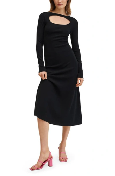 Shop Mango Cutout Long Sleeve Knit Midi Dress In Black