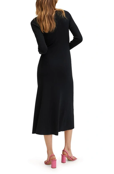 Shop Mango Cutout Long Sleeve Knit Midi Dress In Black