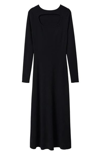 Shop Mango Cutout Long Sleeve Knit Midi Dress In Black