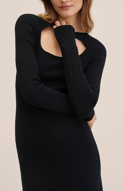 Shop Mango Cutout Long Sleeve Knit Midi Dress In Black