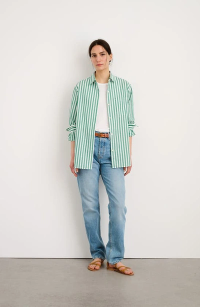 Shop Alex Mill Jane Stripe Button Back Cotton Shirt In Green/ White