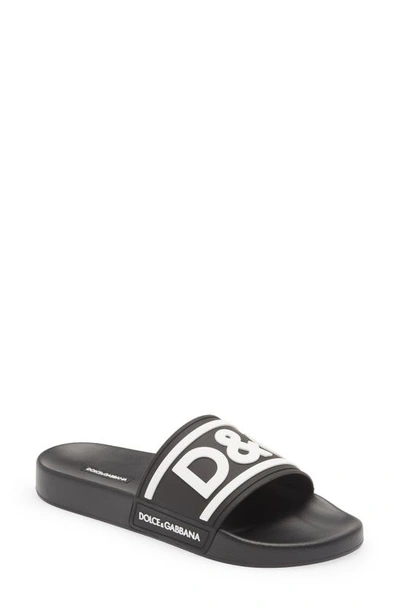 Shop Dolce & Gabbana Dolce&gabbana Logo Embossed Sport Slide In 89690 Black/white