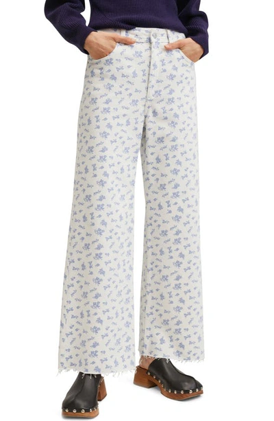 MANGO FLORAL HIGH WAIST WIDE LEG JEANS 