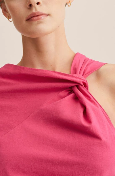 Shop Mango Knot Asymmetric Single Long Sleeve Minidress In Fuchsia