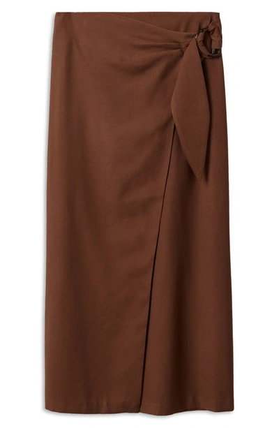 Shop Mango Buckle Wrap Skirt In Brown