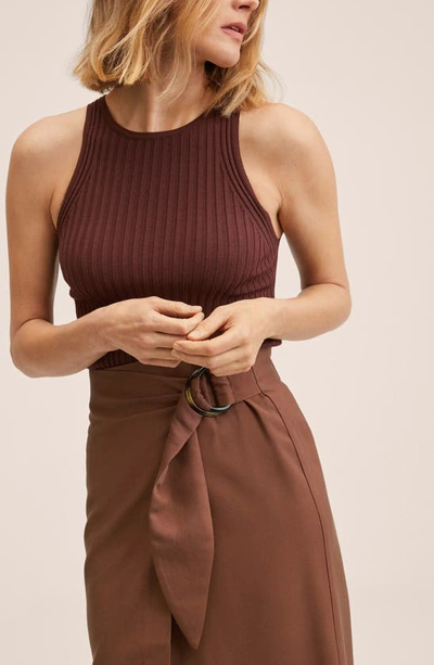 Shop Mango Buckle Wrap Skirt In Brown