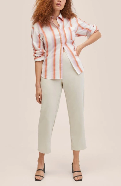 Shop Mango Button Detail Crop Pants In Light/ Pastel Grey