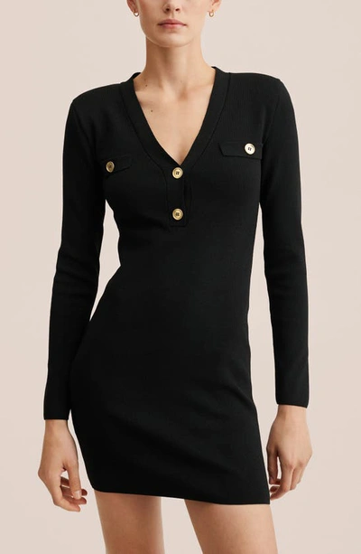 Shop Mango Long Sleeve Body-con Knit Dress In Black
