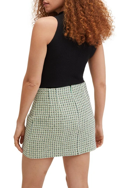 Shop Mango Cotton Blend Tweed Miniskirt In Pastel Green