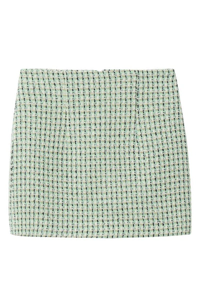 Shop Mango Cotton Blend Tweed Miniskirt In Pastel Green
