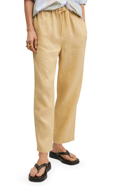 Shop Mango Linen Jogger Trousers In Yellow