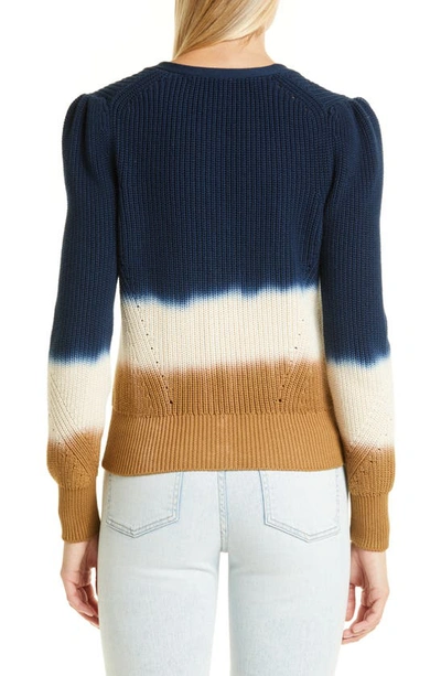 Veronica Beard Parula Tie-dye Long-puffed Sleeve Cardigan In Navy/ Ivory/ Khaki
