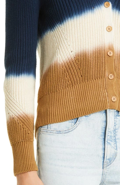 Veronica Beard Parula Tie-dye Long-puffed Sleeve Cardigan In Navy/ Ivory/ Khaki