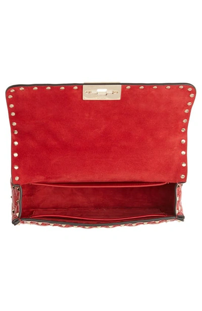 Shop Valentino Rockstud Spike Leather Shoulder Bag In Rosso V