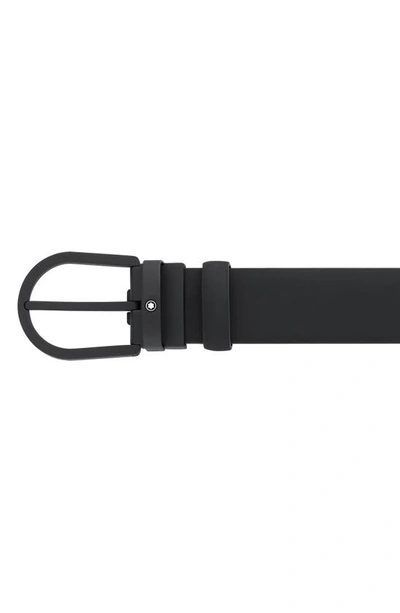 Shop Montblanc Horseshoe Buckle Calfskin Leather Belt In Black