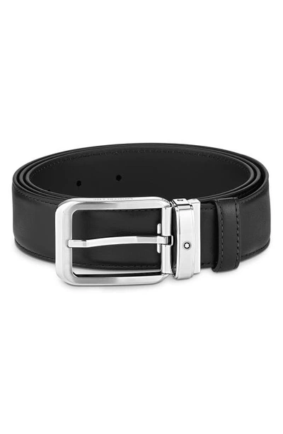 Shop Montblanc Calfskin Leather Belt In Black