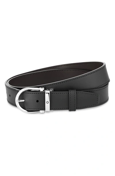 Shop Montblanc Reversible Horseshoe Buckle Leather Belt In Black Brown