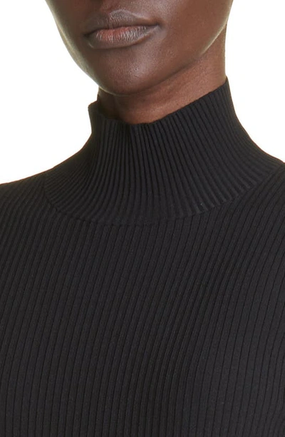 Shop Alaïa Ribbed Mock Neck Midi Sweater Dress In Noir Alaia