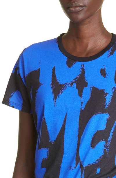 Shop Alexander Mcqueen Allover Graffiti Cotton Graphic Tee In Electric Blue/ Black