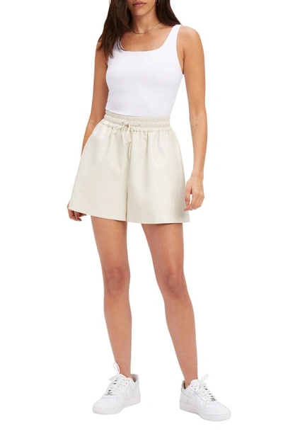 Shop Good American Better Than Faux Leather Drawstring Shorts In Bone001