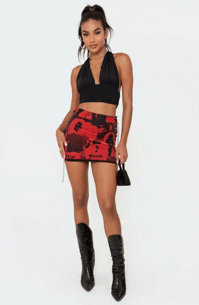 Edikted Tati Print Mesh Lace-up Miniskirt In Mix