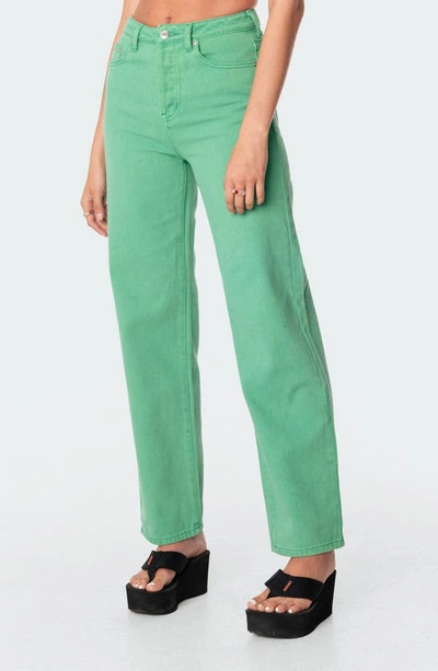 Shop Edikted Willa High Waist Wide Leg Jeans In Green