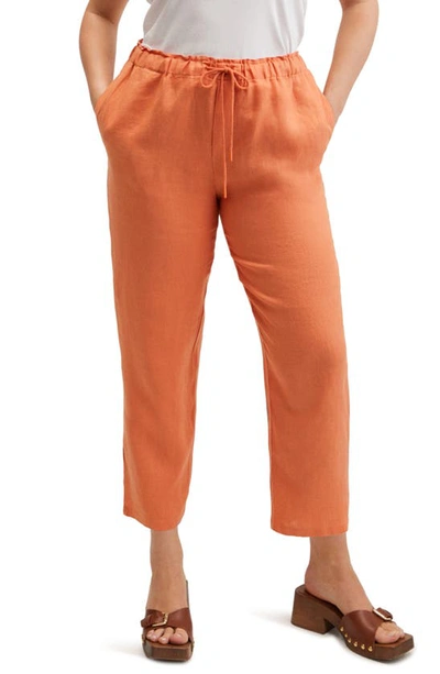 Shop Mango Linen Crop Pants In Clementine