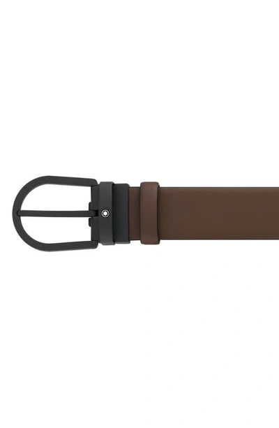 Shop Montblanc Horseshoe Buckle Calfskin Leather Belt In Brown