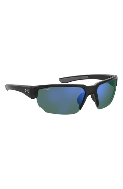 Shop Under Armour 70mm Polarized Oversize Sport Sunglasses In Black Grey / Green
