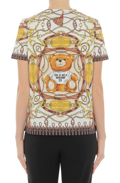 Shop Moschino Teddy Bear Scarf Print Cotton T-shirt In Fantasy Print Ivory
