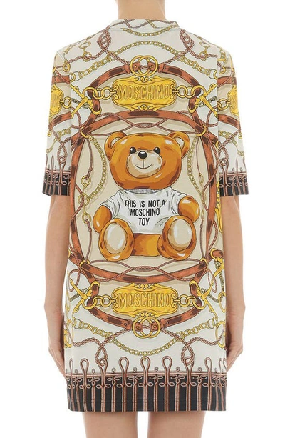 Shop Moschino Teddy Bear Scarf Print T-shirt Dress In Fantasy Print Ivory