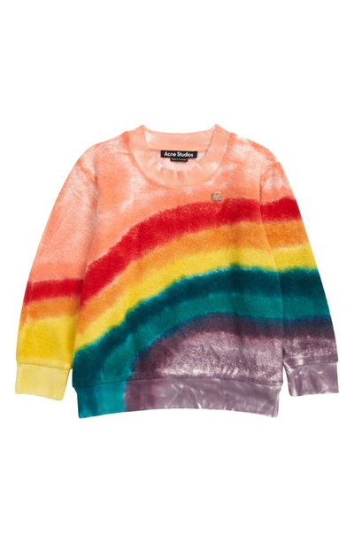 Shop Acne Studios Kids' Mini Fairview Rainbow Face Patch Cotton Sweatshirt In Pastel Pink