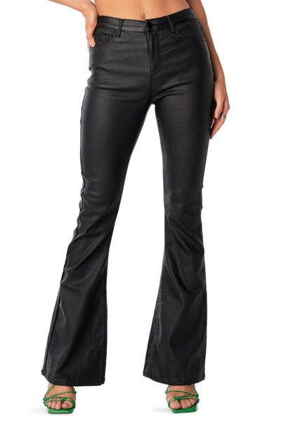 Shop Edikted Luna Faux Leather Flare Leg Pants In Black