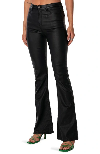 Shop Edikted Luna Faux Leather Flare Leg Pants In Black